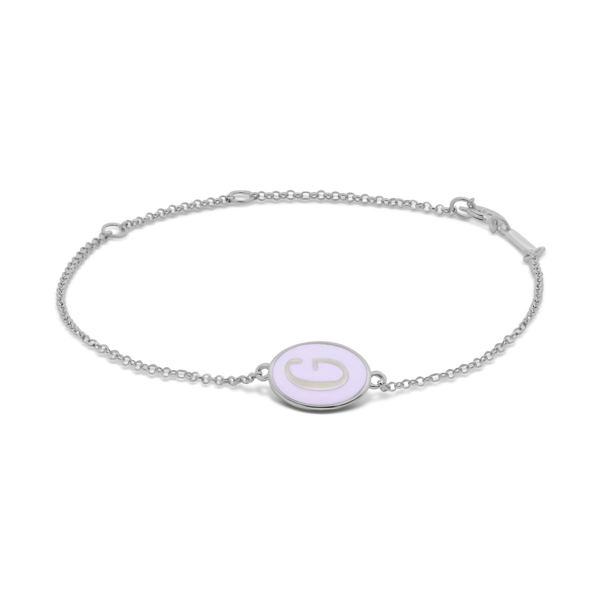 New Bling 9LA-20060-G Zilveren Armbandje met Letter - G - Ovaal - 12x8,6mm - Lila - 16+2+3cm - Rhodium - Zilver