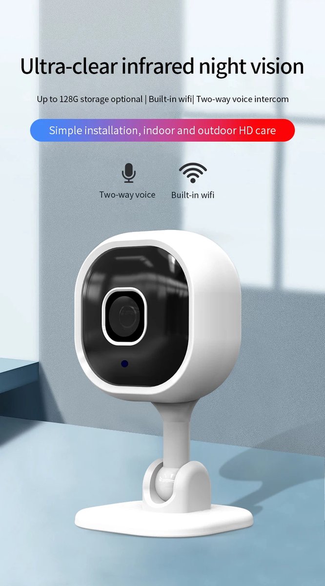 DrPhone GuardEye - Indoor Wifi Beveiligingscamera - Met Mobiele App - Infrarood Camera - Nachtvisie camera - SD Kaart Ondersteuning (32GB Max) - Wit van DrPhone — afbeelding 3