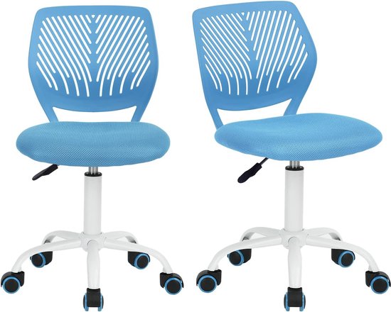 Kleurrijke bureaustoel voor kinderen en thuiskantoor - Moderne en verstelbare studeerkamerstoel zonder armleuning (Blauw, 2 stuks)