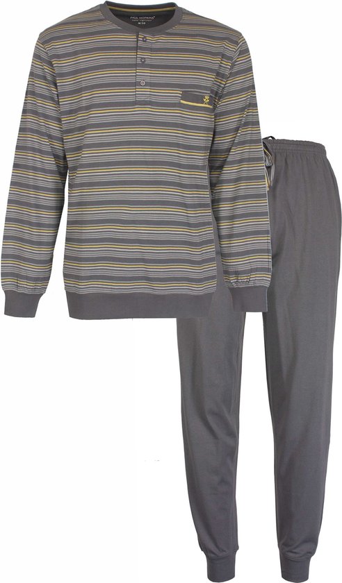 Paul Hopkins Heren Pyjama - Strepen - Polo sluiting - Grijs - Maat XXL