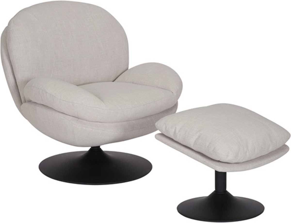 Bronx71® Draaifauteuil met hocker Isobel linnen off white