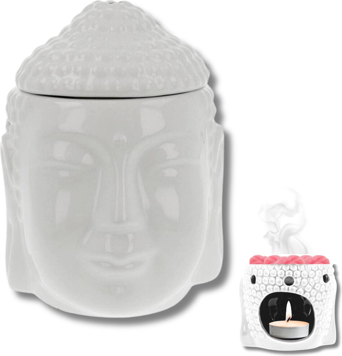 Scentchips® Buddha Hoofd - Waxbrander - Geurbrander - Oliebrander - Wax Melts Brander - Aromabrander - Ook Geschikt Voor Essentiële Oliën - Geurolie - Waxmelts - Wit