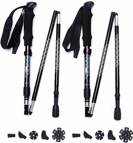 CNL Sight Premium Vijf-fold Trekking Pole/Wandelstokken Set(2 stuks) - Met schokabsorptiefunctie -met Quick Lock- opvouwbare wandelstokken-Nordic Walking stokken - 37-130 cm verstelbare -telescopische aluminium -Zwart