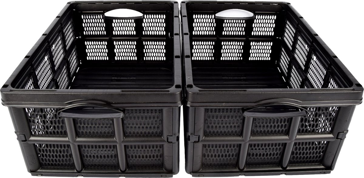 Set van 2 Multifunctioneel Vouwkrat 32 Liter - Ruimtebesparend en Stijlvol Zwart - Handgrepen voor Kamperen, Huishouden & Klussen - 48x35x24cm