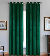 Glow Thuis - Verduisterend Gordijn van Fluwelen – Velvet Kant en klaar - met ringen Velours gordijn - Fles Groen kleur Curtain - 145x250 cm