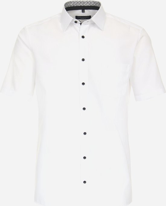 CASA MODA comfort fit overhemd - korte mouw - popeline - wit - Strijkvrij - Boordmaat: 47