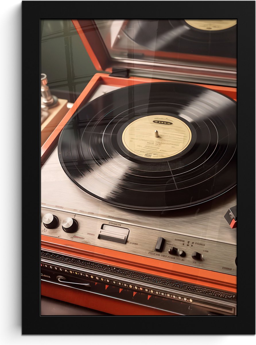 FrameYourWall Poster in lijst - Fotolijst 20x30 cm - Posters - Vintage - Platenspeler - Plaat - Muziek - Posterlijst zwart - Decoratie - Wanddecoratie woonkamer - Muurdecoratie slaapkamer