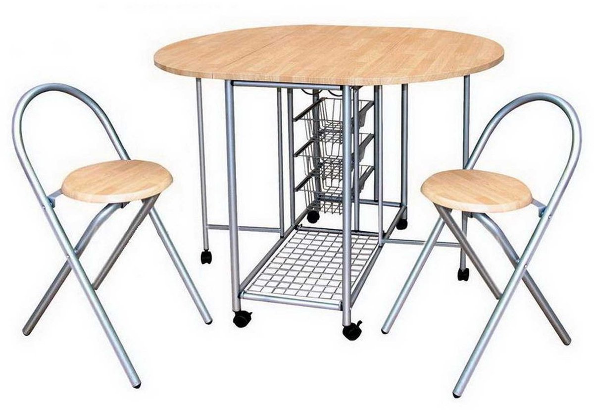 Tafelset Beatrice Op Wielen, 2 Stoelen - Hout/metaal - Poldimar - Eettafel - Bruin; Zilver - Metaal