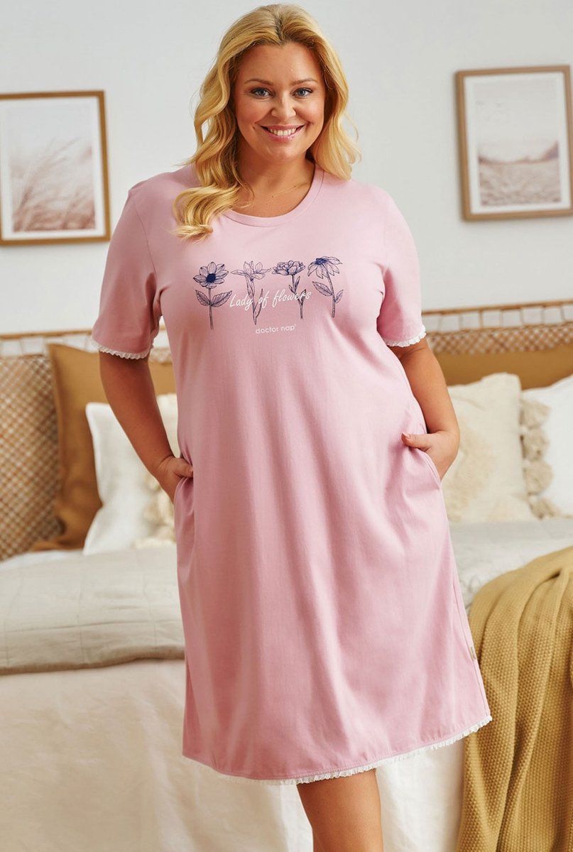 Doctor Nap Katoenen Nachthemd Dames | Korte Mouw | Nachtjapon | Papaya TB.5366 40 / Roze