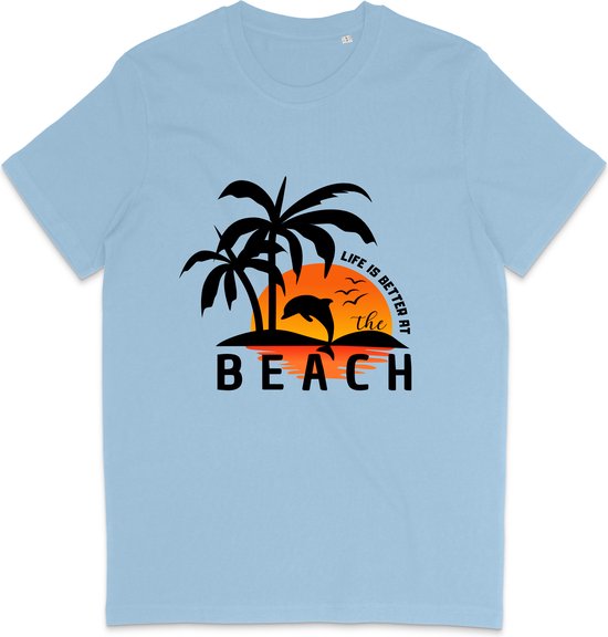 T Shirt Heren en Dames - Life is Better at the Beach - Licht Blauw - 3XL