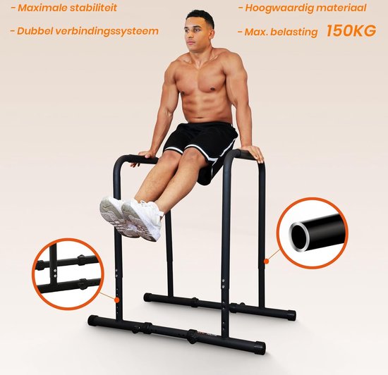 Power Tower Dip Station optrekstang voor thuisfitnessstudio, krachttraining, trainingsuitrusting, in hoogte verstelbaar van 165-210 cm, laadcapaciteit tot 200 kg