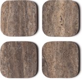 Mooisa Titanium Travertine Onderzetters - organisch - set van 4 stuks - 10x10x1 cm