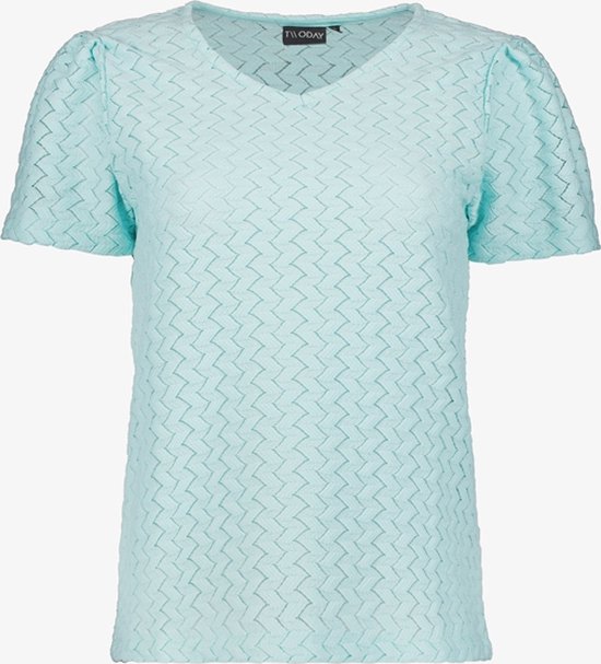 TwoDay dames T-shirt met structuur blauw - Maat XL