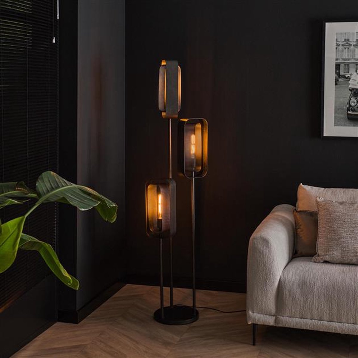 Hoyz Collection - Vloerlamp 3l Mesh Rotate - Artic Zwart