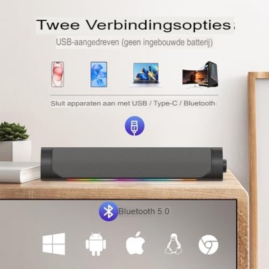 Soundbar pc - Pc soundbar - Computer soundbar - Soundbar computer - 32 x 8 x 10 cm - 390 gram - Grijs — afbeelding 5