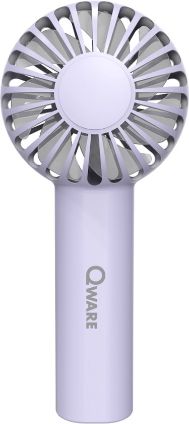 Handheld ventilator paars Qware, compacte draagbare mini ventilator met 3 snelheden, 1200mAh batterij, USB-C opladen