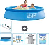 Intex Rond Opblaasbaar Easy Set Zwembad - 244 x 61 cm - Blauw - Inclusief Afdekzeil - Onderhoudspakket - Zwembadfilterpomp - Filter - Stofzuiger