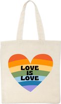 Tote Bag - Love Is Love Shopper Tas - Draagtas - Katoen - Duurzaam - Handig - Stijlvol - Om Over De Schouder Te Hangen - Pride