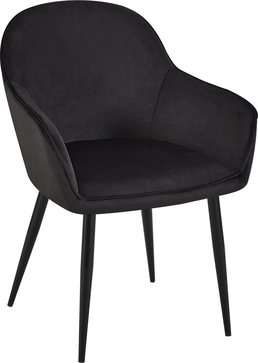 CLP Boise Eetkamerstoel - Met armleuning - Metalen frame - Velvet - Fluweel - zwart