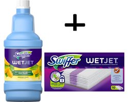 Swiffer WetJet Alles-In-Een Dweilsysteem Navulling- 1,25 L - Citrus Fris Reinigingsmiddel en 10 stuks Reinigingsdoekjes