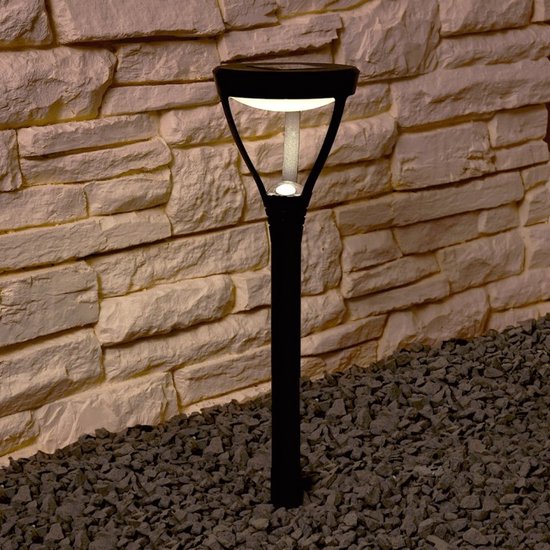 RexTech Solar tuinlamp prikspot 'Birdie' - 45 cm hoog - Warm wit (3000K) - IP44 - Met schemersensor - Staande lamp op zonne-energie - Zwart