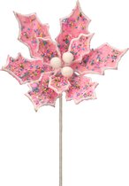Viv! Christmas Kersttak - Poinsettia 'Kerstster' Bloem met Hagelslag - pastel - roze - 24cm
