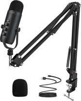 NewWave® - Professionele USB Podcast Microfoon - Streaming PC Mic Statief - Condenser Mic Kit Met Boom Arm - Voor Opname & Streaming & Gaming