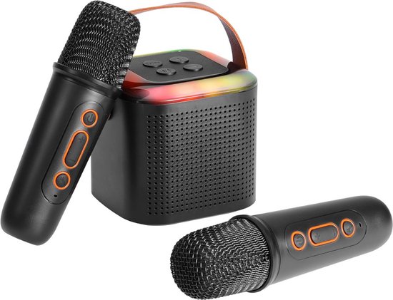 ALLGoods. Karaoke Set Voor Volwassenen en Kinderen - karaoke Set Voor Tv met Twee Draadloze Microfoons – met Kleureffecten – 3D Surround Sound - Multifunctioneel – Karaokesets met Bluetooth 5.0 – Professioneel – Klein - Zwart