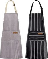 2-pack keukenschorten voor mannen vrouwen kookschort met 2 zakken voor koken bakken schilderen huishoudelijk werk (zwart/bruine strepen)
