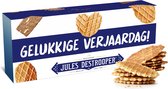 Jules Destrooper Natuurboterwafels & Parijse Wafels met opschrift "Gelukkige verjaardag / joyeux anniversaire" - Belgische koekjes - 100g x 2