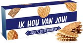 Jules Destrooper Natuurboterwafels & Parijse Wafels met opschrift "Ik hou van jou / je t’aime" - Belgische koekjes - 100g x 2