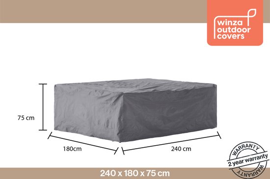 Grijze hoes voor een grote tuintafel of loungeset, afmetingen 240x180x75 cm. Met 2 jaar garantie.