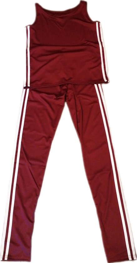 Femme - Survêtement - Ensemble d'entraînement - 2 pièces - Couleur Bordeaux rouge/ Wit - Pantalon & Top - Bretelles larges - Taille 36/38