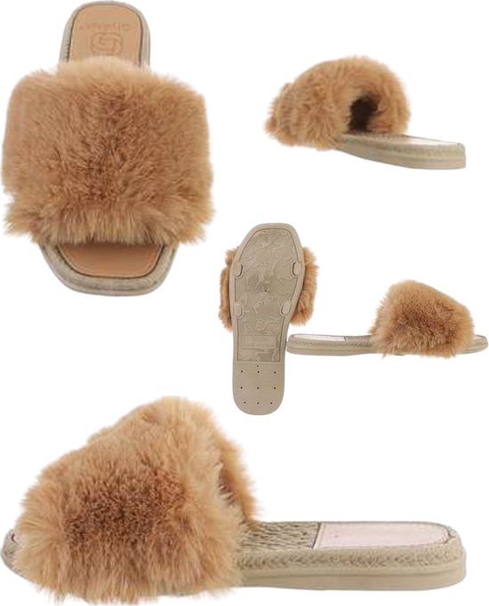 Givana Fluffy muiltjes - slippers camel 40