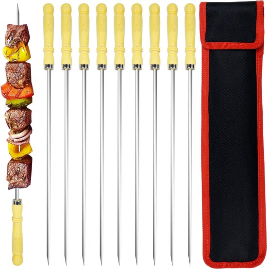 FISHOAKY Grillspiesen, 5 stuks, roestvrij staal, 32-115 cm, uittrekbaar, telescopische BBQ grillvork, set voor camping, tuinfeest, barbecuefeest enz