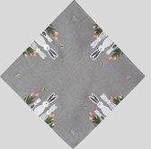 Tafelkleed 85 x 85 cm met zwengelsticker paashaas in grijs, bloemen, Pasen, lente