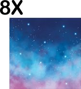 BWK Textiele Placemat - Blauw met Paarse Galaxy - Set van 8 Placemats - 40x40 cm - Polyester Stof - Afneembaar