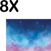 BWK Textiele Placemat - Blauw met Paarse Galaxy - Set van 8 Placemats - 40x30 cm - Polyester Stof - Afneembaar
