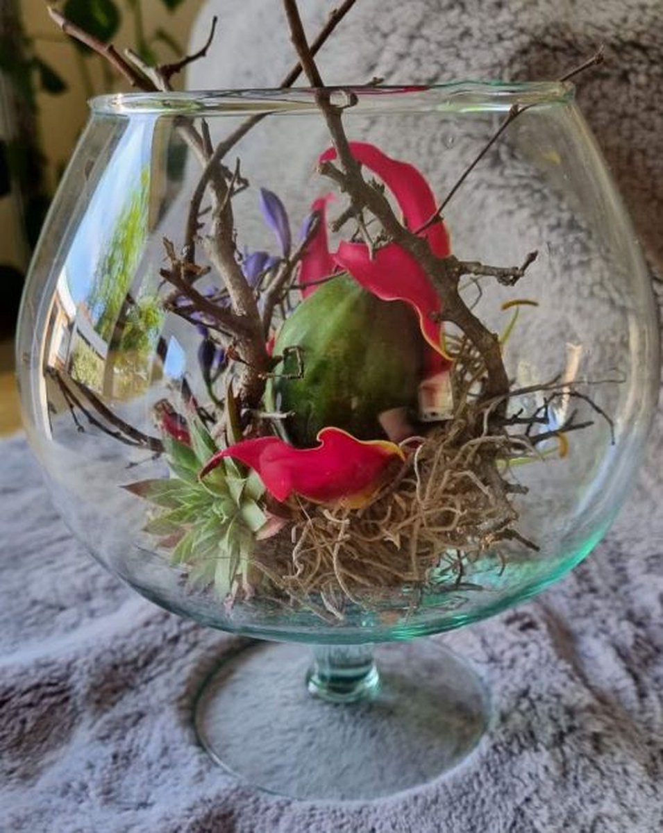 Transparante luxe stijlvolle cognac glas 2 liter vaas/vazen van glas 18,5 cm - Bloemen/terrarium vaas voor binnen gebruik