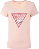 Guess SS RN Satin Triangle Tee Dames T-Shirt - Wanna Be Pink - Maat XL