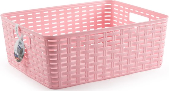 Plasticforte Panier de rangement - 4x - Panier d'armoire - plastique rotin - rose - 12 Litres - 30 x 37 x 13 cm