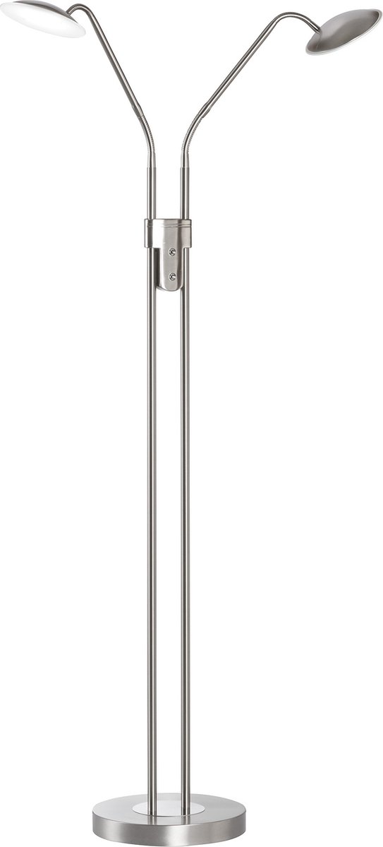 Fischer & Honsel - Vloerlamp Tallri - 2x LED 7,5 W (incl.) - Mat Nikkelkleurig Metaal met Satijnglas