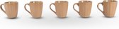 Set van 5 Aardewerk Koffie Kopjes - 200ml - Beige - Met Keramisch Patroon - Diameter Top: 7.5cm - Hoogte: 9cm - Servies Perfect voor Geschenken - Kopjes & Mokken