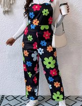 Sexy elegante corrigerende lichte stretch tuinbroek jumpsuit met kleurrijke bloemen plus size 4XL eu 52