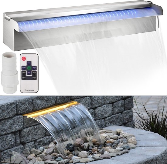 Foto: Fontein waterval vijver fontein 11 x 45 x 8 cm met led licht incl afstandsbediening chloor zoutwaterbestendig