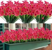 Kunstbloemen 16 bundels voor buiten, UV-bestendig, nepbloemen, vervaagt niet, faux kunststof, groenery, struiken, tuin, veranda, vensterbox, decoratie (roze)