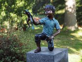 Tuinbeeld - brons - Jongen met kikker - Bronzen beeld - 25 cm hoog - bronzartes