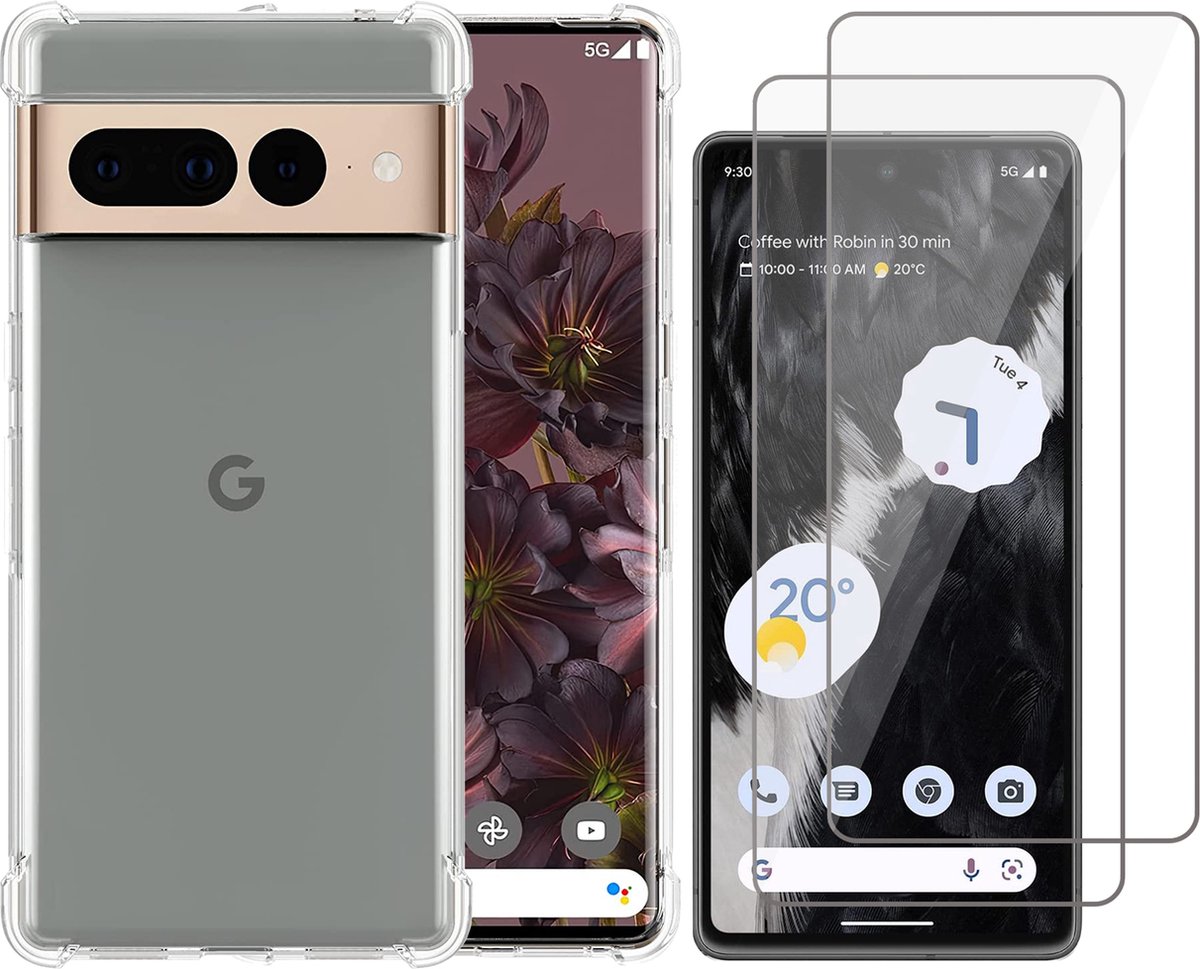 Hoesje geschikt voor Google Pixel 7 Pro - 2x Screenprotector Glas - Shockproof Transparant