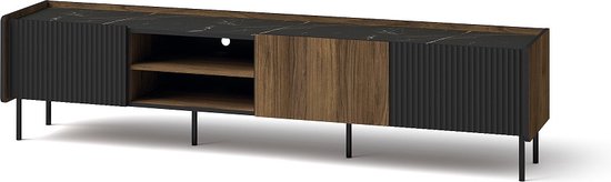 Prestigo P8 - TV-meubel - 200 cm - kast met hoge poten - met planken - industrila - loft - zwart/walnoot - voor in de woonkamer - Maxi Maja