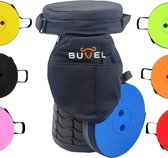 Buvel® Opvouwbare kruk - Kruk - Krukje - Campingstoel - Inklapbaar - Telescopisch - Visstoel - Voetensteun - Blauw - Rond met kussen